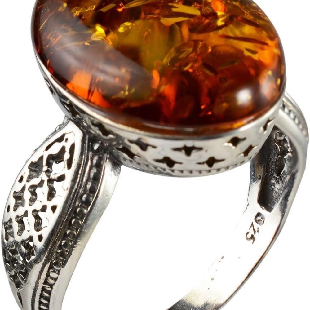 Sterling Silver and Baltic Honey Amber Ring Alaina